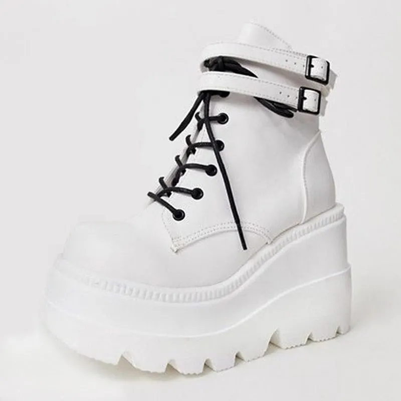 2020 New Women's Thick Bottom Muffin Boots Lace Up Flat Biker Combat Shoes Buckle Women Martin Boots