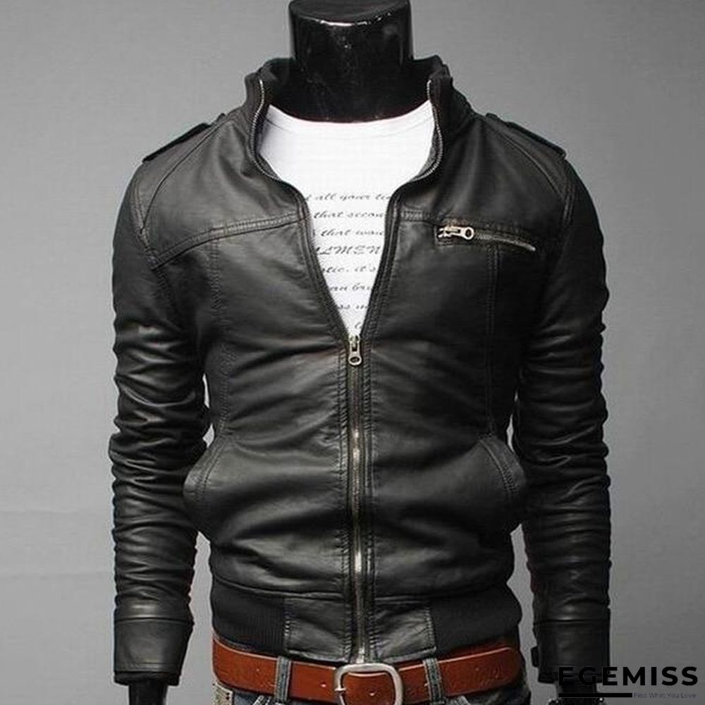 Fashion Men Vintage Motorcycle PU Leather Coats Stand Collar Long Sleeve Outwear Zipper Fitness Cool Jacket | EGEMISS