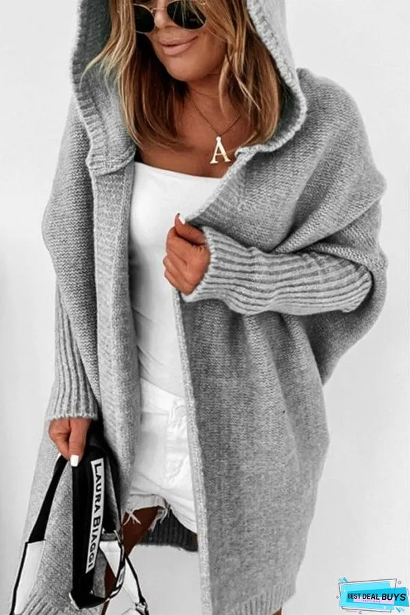 Fall for Nyc Solid Hooded Casual Cardigan