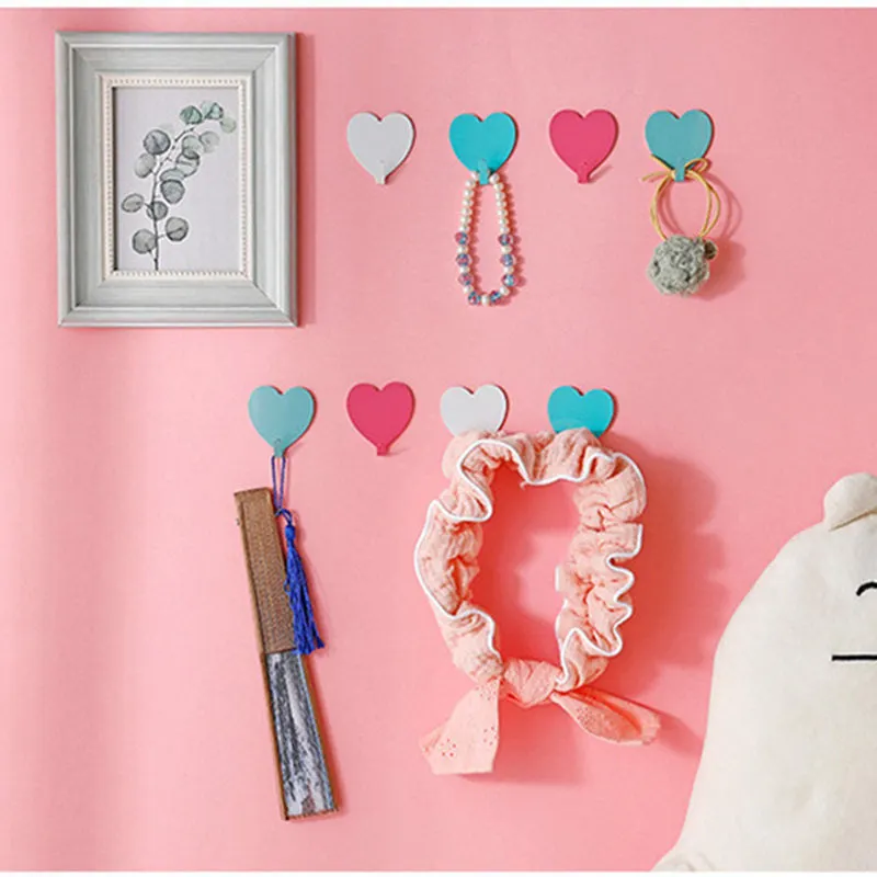 4pcs Love Heart Wall Hooks Clothes Towel Mask Hanger Stainless Steel Bathroom Kitchen Hook Door Keys Organizer Holder Home Decor