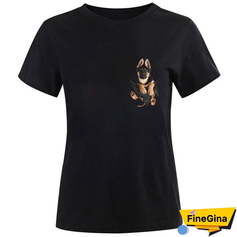 Unisex Funny Dog 3D Printed Cute T-Shirt Black German Shepherd In Pocket Cotton Tops