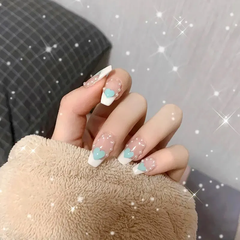 24pcs Butterfly Nail Patch Glue Type Removable Long Paragraph Fashion Manicure Wearable False Nails Patch With Glue Fake Nails-Nail Inspo