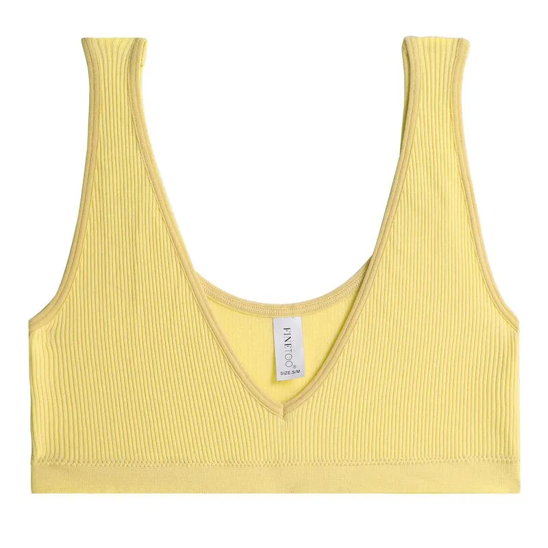 FINETOO Women Seamless Bralette Ladies Sexy Deep V Tank Fashion Wide Strap Camisole Breathable Tops Girls S-XL Intimate Lingerie
