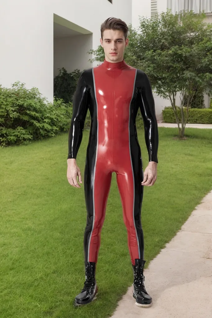 Men Latex Catsuits Saddle Rider Masculine Red