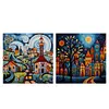 (US Local)2pcs/set House-14CT Stamped Cross Stitch Kit(40x40cm)