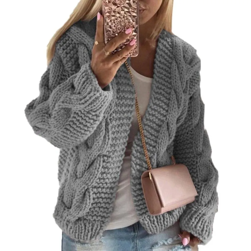 Women Cardigans Sweater Casual Autumn Winter Solid Color Braid Knitted Sweater Jacket Cardigan Knit Cardigan Femme Warm Clothes