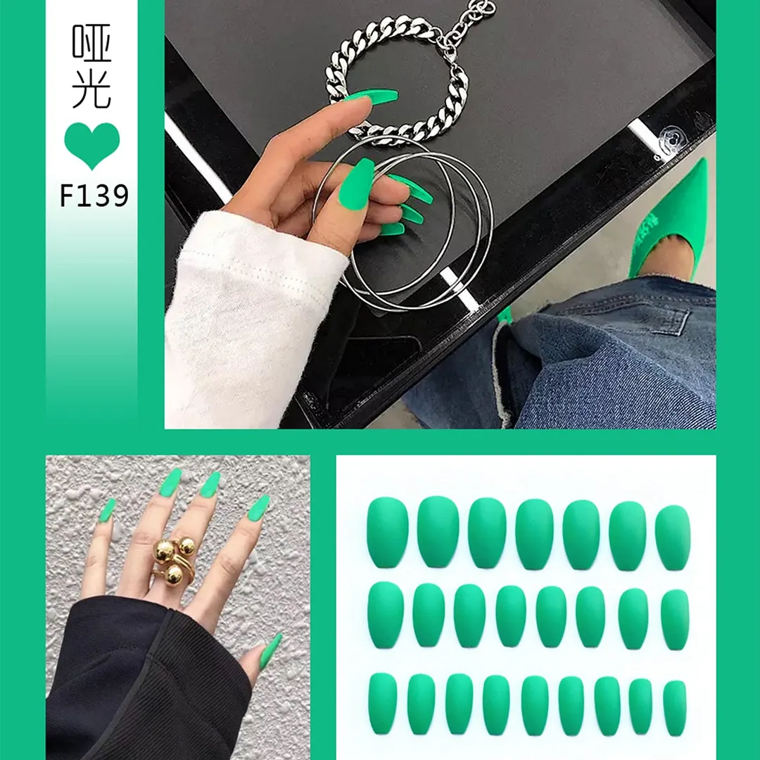 Nail Art Fake Nails Stiletto Tips Clear Press on Long False with Glue Coffin Stick Display Full Cover Artificial Designs Matte
