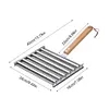 Hot Dog Roller with Wood Handle Stainless Steel Griller Grill Accessories (L)
