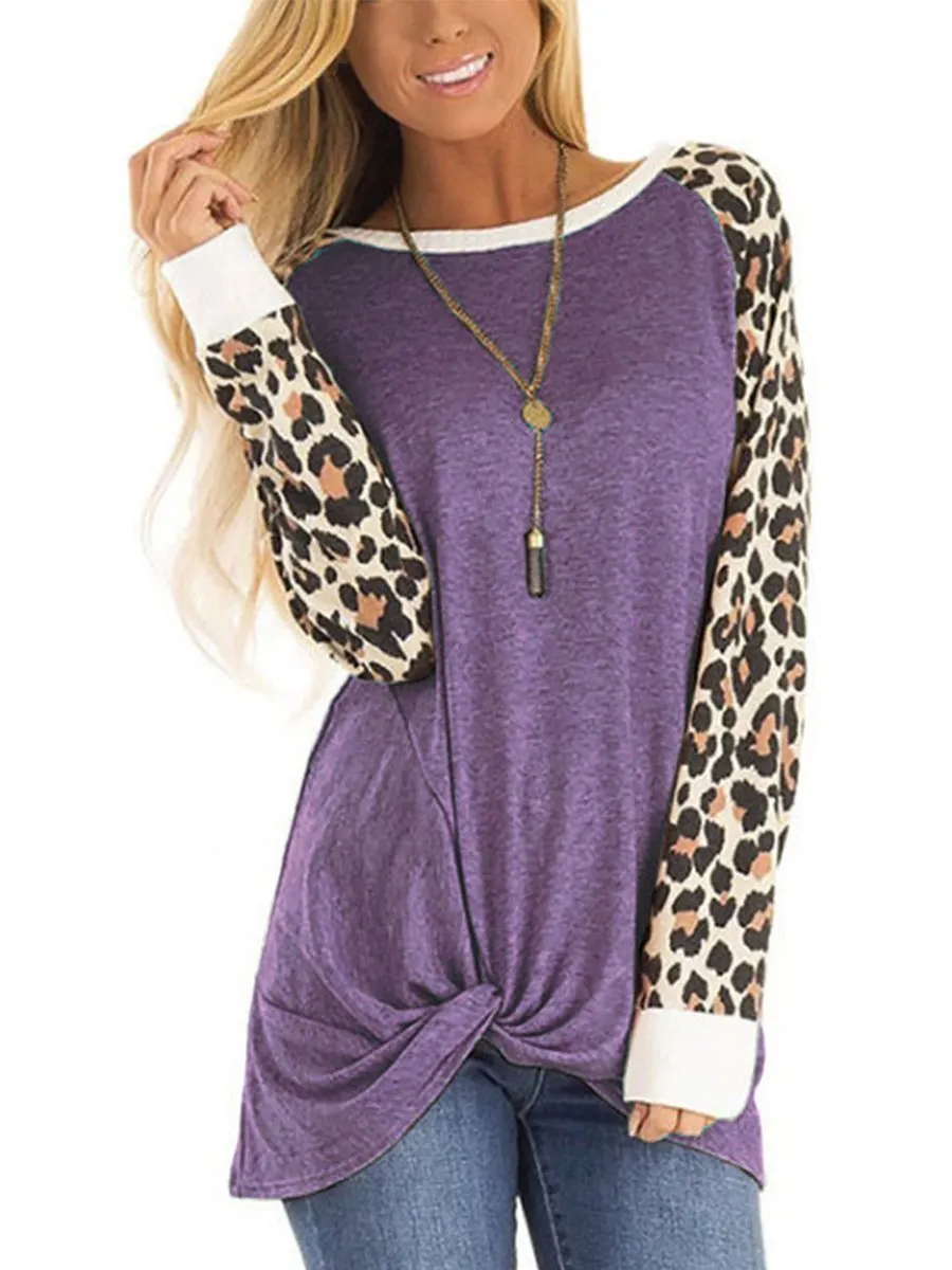 Casual T-shirt With Leopard Printing Long Sleeve