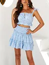 Flared Sleeves Shirts Tops+Mini Skirt Suit
