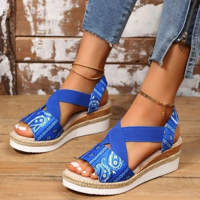 Women's Wedges Sandals Peep Toe Ladies Cross-tied Slides Thick Bottom  Fashion Open Toe Female New Woman Shoes Plus Size 43