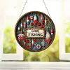(US Local)DIY Outdoor Fishing Diamond Art Pendant Window Hanging Art for Home