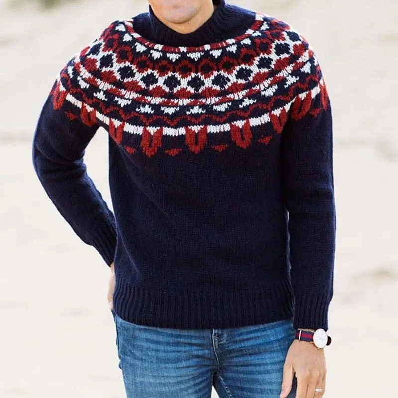 Vintage Icelandic Geometric Knitted Turtleneck Sweater