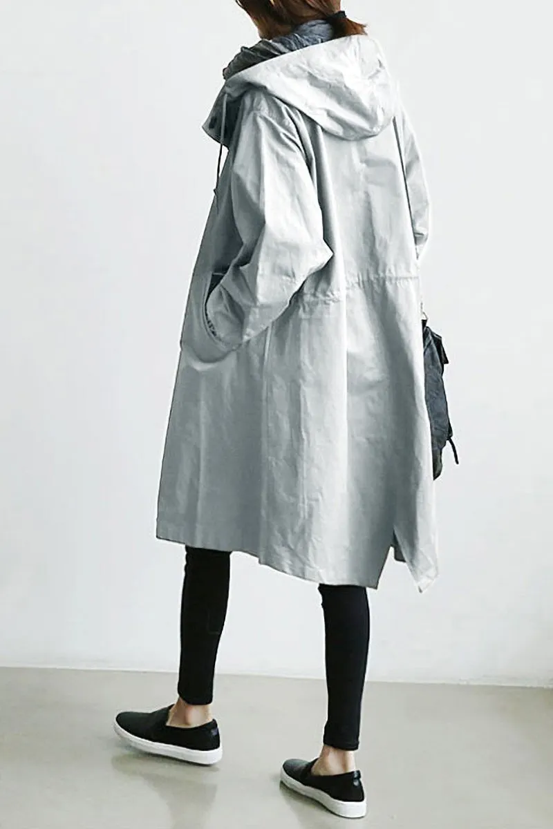 WATER RESISTANT OVERSIZED HOODED WINDBREAKER RAIN JACKET