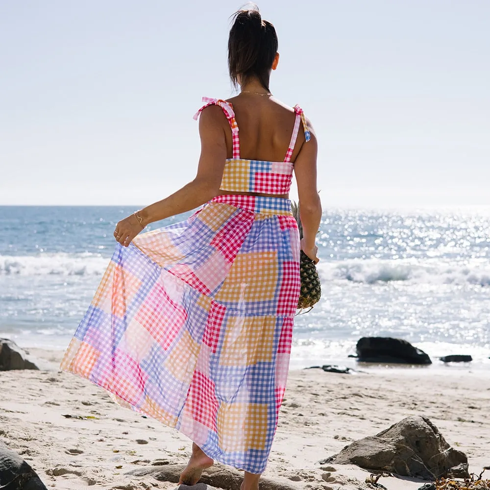 2021 Sexy Colorful Plaid Bikini Set High Waist Swimwear Shoulder Strappy Bathing Suit Beachwear Biquini female
