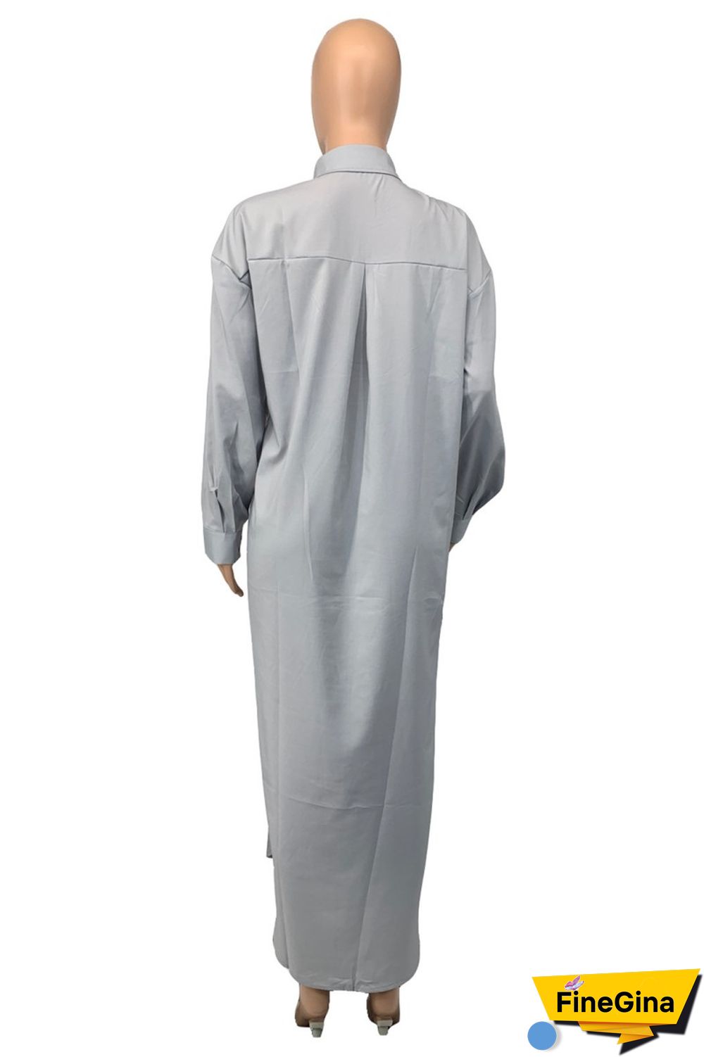 Grey Casual Solid Patchwork Shirt Collar Shirt Dress Dresses