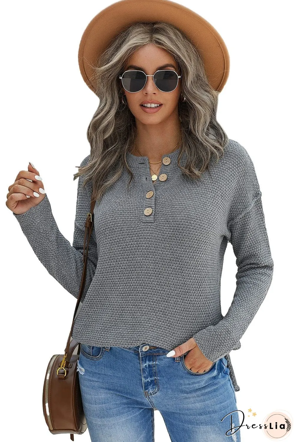 Casual Waffle Knit Henley Shirt