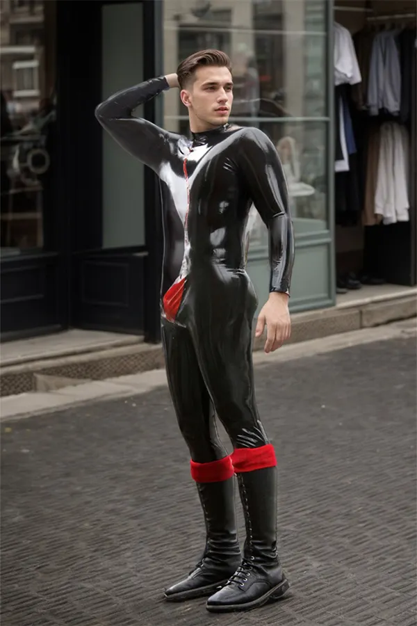 Men Latex Catsuits Spermaceti Back Zipper