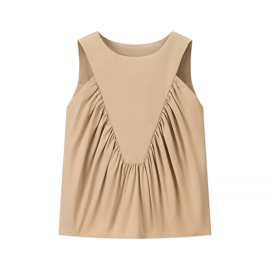 Nigikala Nigikala Women's Dress 2025 Summer Collar Sleeveless Wrinkle Shirt Shirt Top Women C92423F