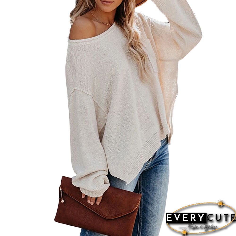 White Side Split Loose Knit Sweater