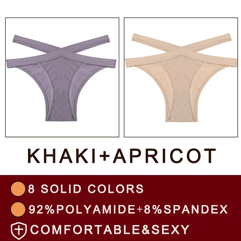 FINETOO 2PCS/Set Fashion Women's Seamless Sexy Panties Lingerie Girls Cross Strap Underwear Briefs 8 Solid Colors Woman Pantys
