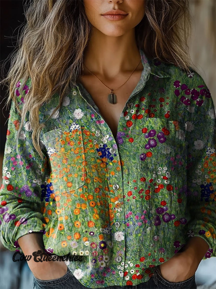 Women&rsquo;s Vintage Flower Art Print Casual Long Sleeve Comfortable Cotton Shirt Multicolor / S