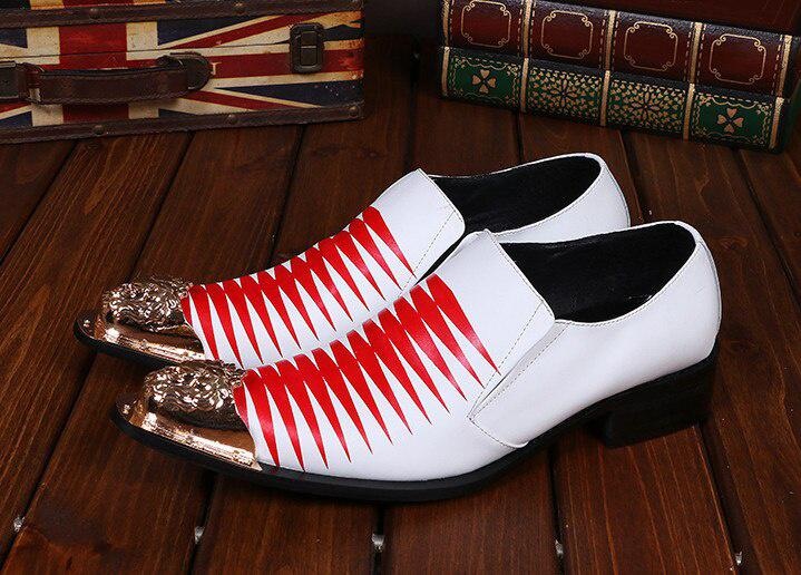 GOOSHOE Iron Head Shoes Men White Men's Shoes Formal Dress Shoes