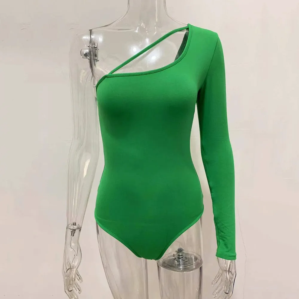 One Shoulder Bodysuit Women Stap Long Sleeve Skinny Bodysuit 2020 Ladies Black Casual Bodysuit Summer Overalls