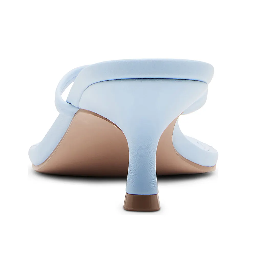 Light Blue Open Toe Kitten Heel Flip Flop Slip On Mules Sandals