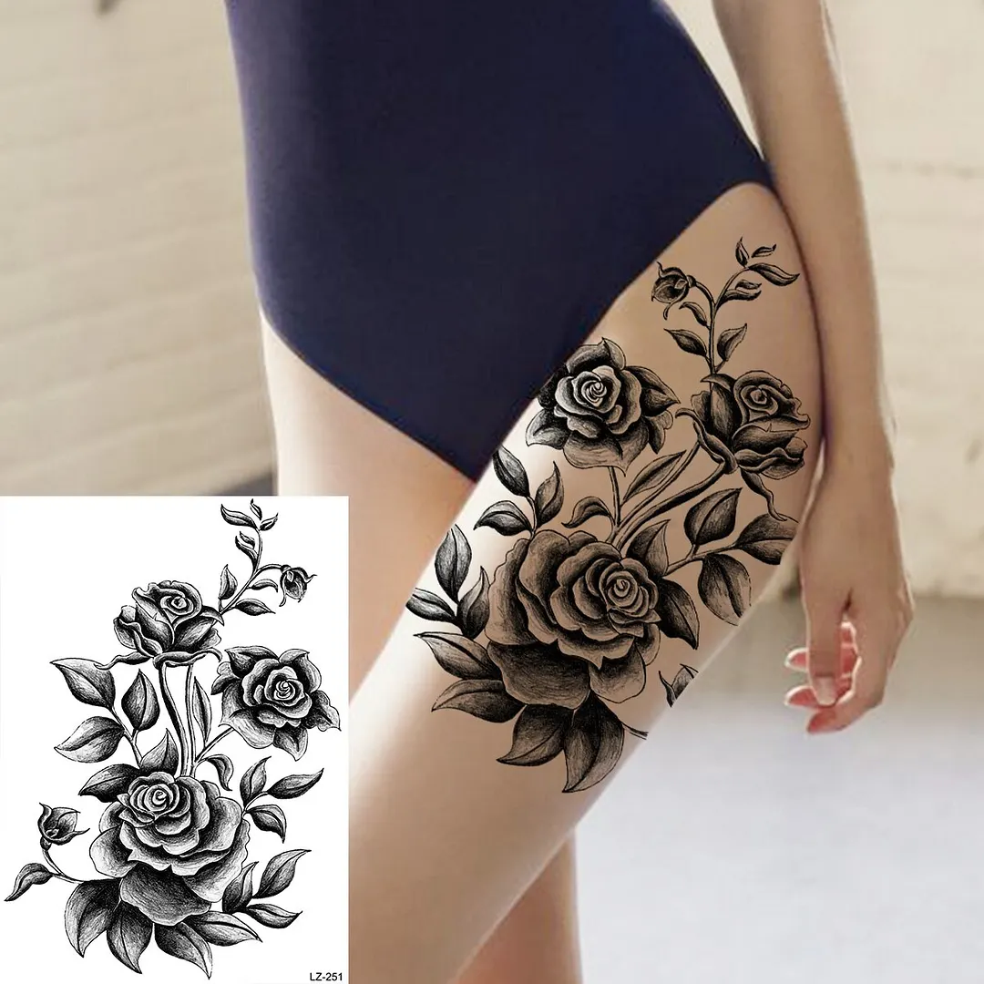 Sdrawing Peony Flower Temporary Tattoos For Women Adults Realistic Compass Moon Pendant Fake Tattoo Sticker Arm Body Tatoos