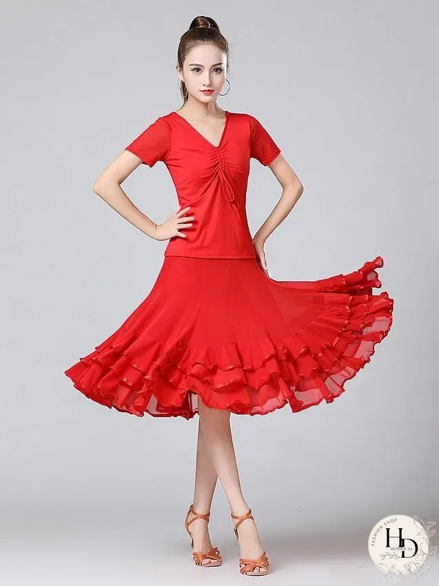 Women's Ballroom Waltz Modern Dancing Latin Dance Skirts Pleats Cascading Ruffles Wave-like Training Performance