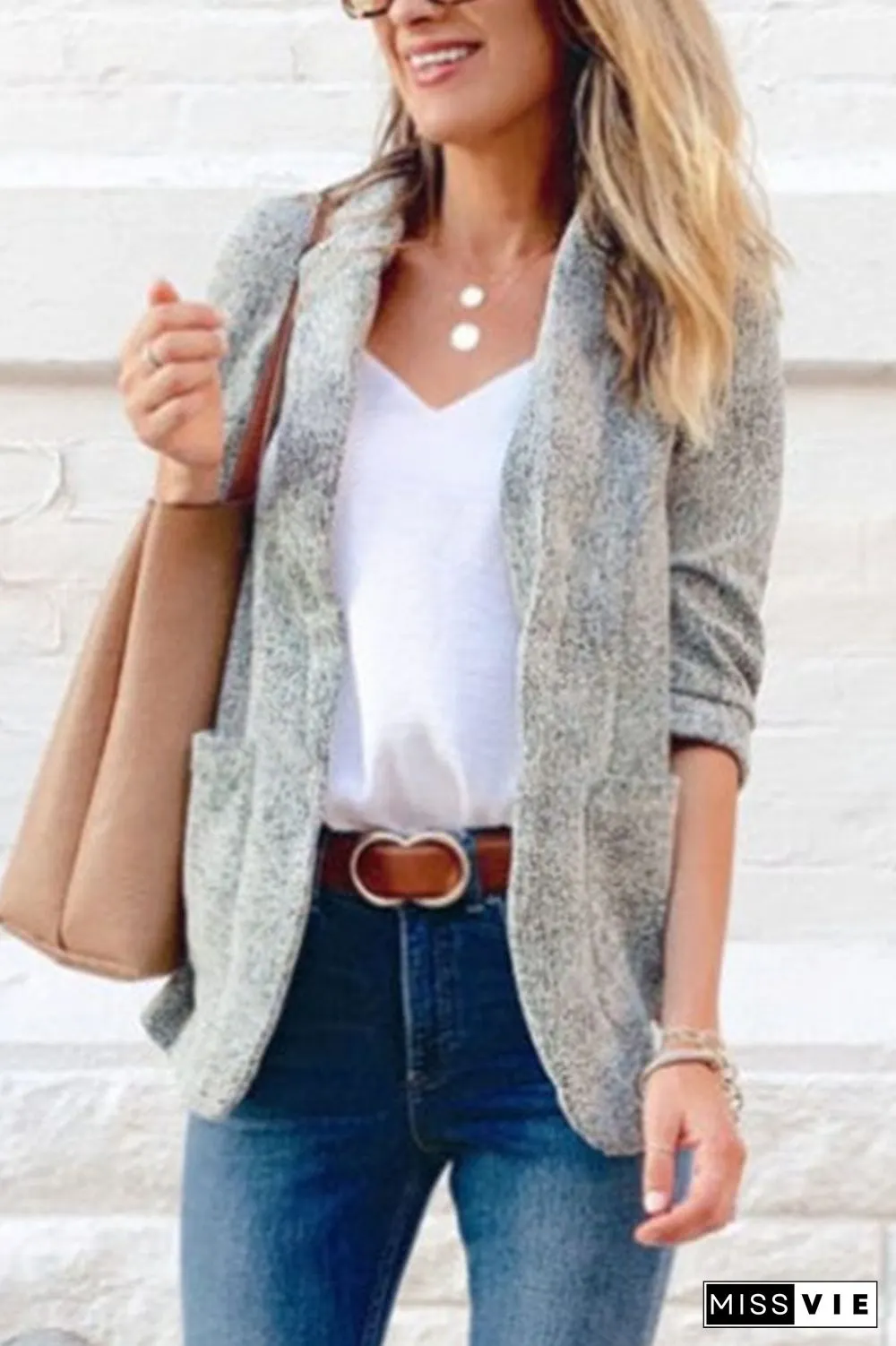 Fashion Work Street Patchwork Split Joint Turn-Back Collar Outerwear(3 Colors)