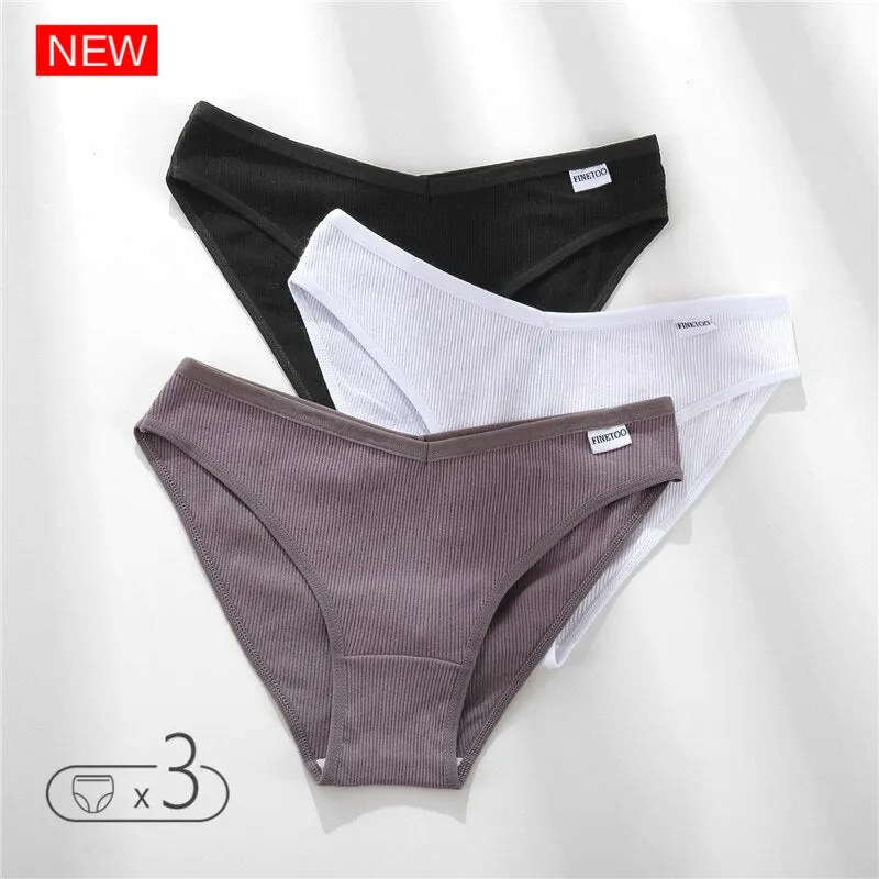 FINETOO Cotton Panty 3Pcs/lot Solid Women's Panties Comfort Underwear Skin-friendly Briefs Women Sexy Low-Rise Panty Intimates