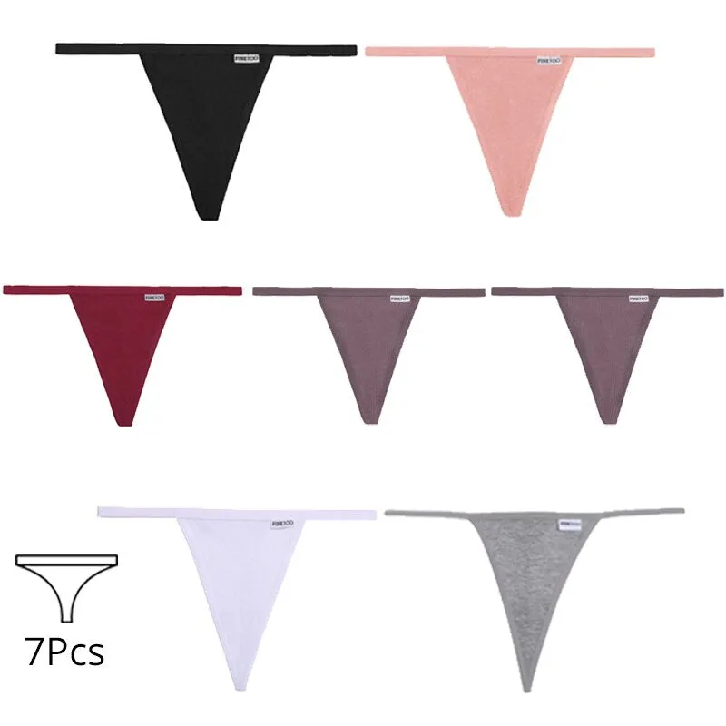 FINETOO 7Pcs/set Cotton Thongs Women Sexy T-Back Underpants Comfortable G-string Underwear M-XL Girls Soft Panties Lingerie 2022