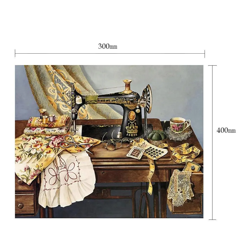 Diamond Painting - Full Round Drill - Vintage Sewing Machine(40*30cm)
