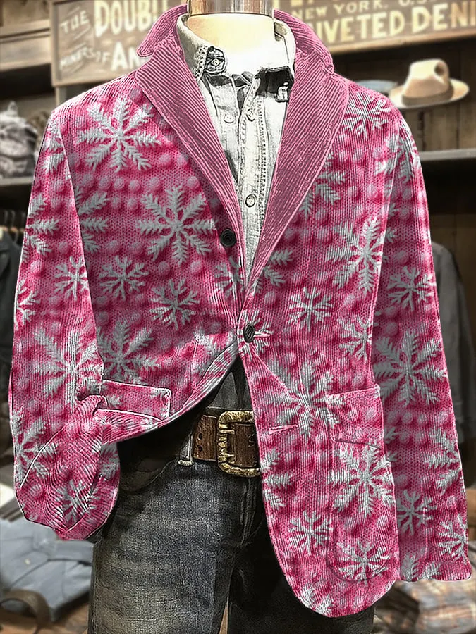 Men's Retro Christmas Snowflake Print Casual Blazer 