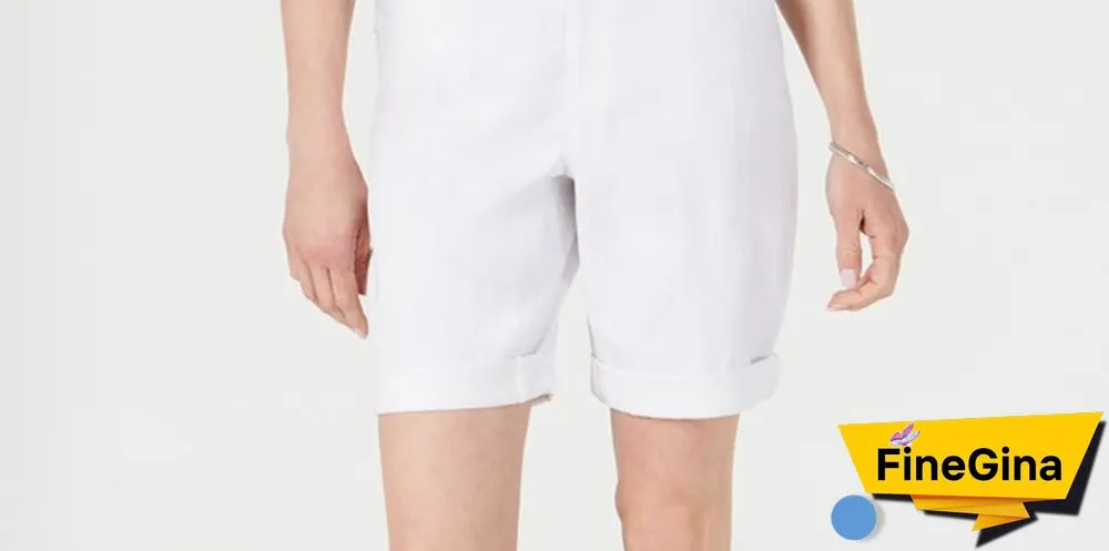 INC International Concepts Women's Denim Bermuda Shorts White Size 8