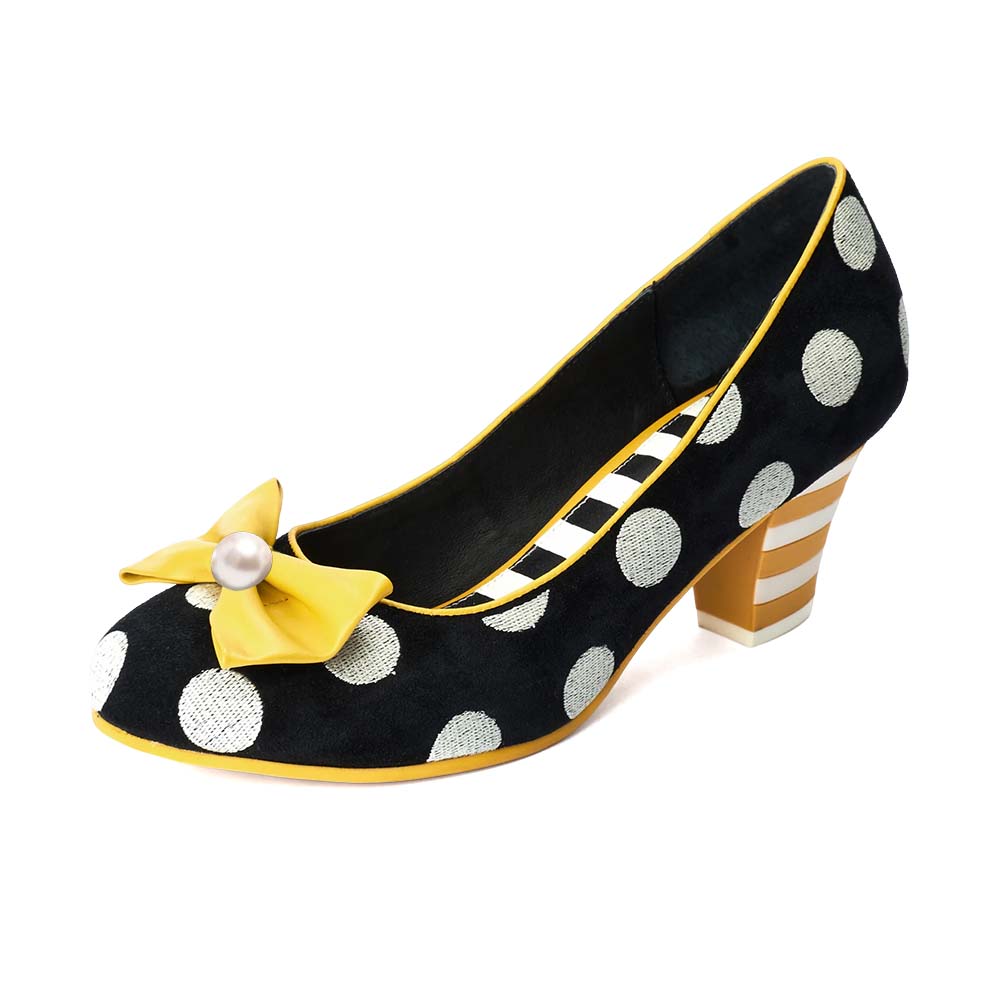 Black & White Polka Dot Round Toe Cone Heel Pumps for Shopping Nicepairs
