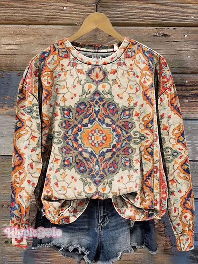 Vintage Ethnic Pattern Art Print Casual Sweatshirt Multicolor / S