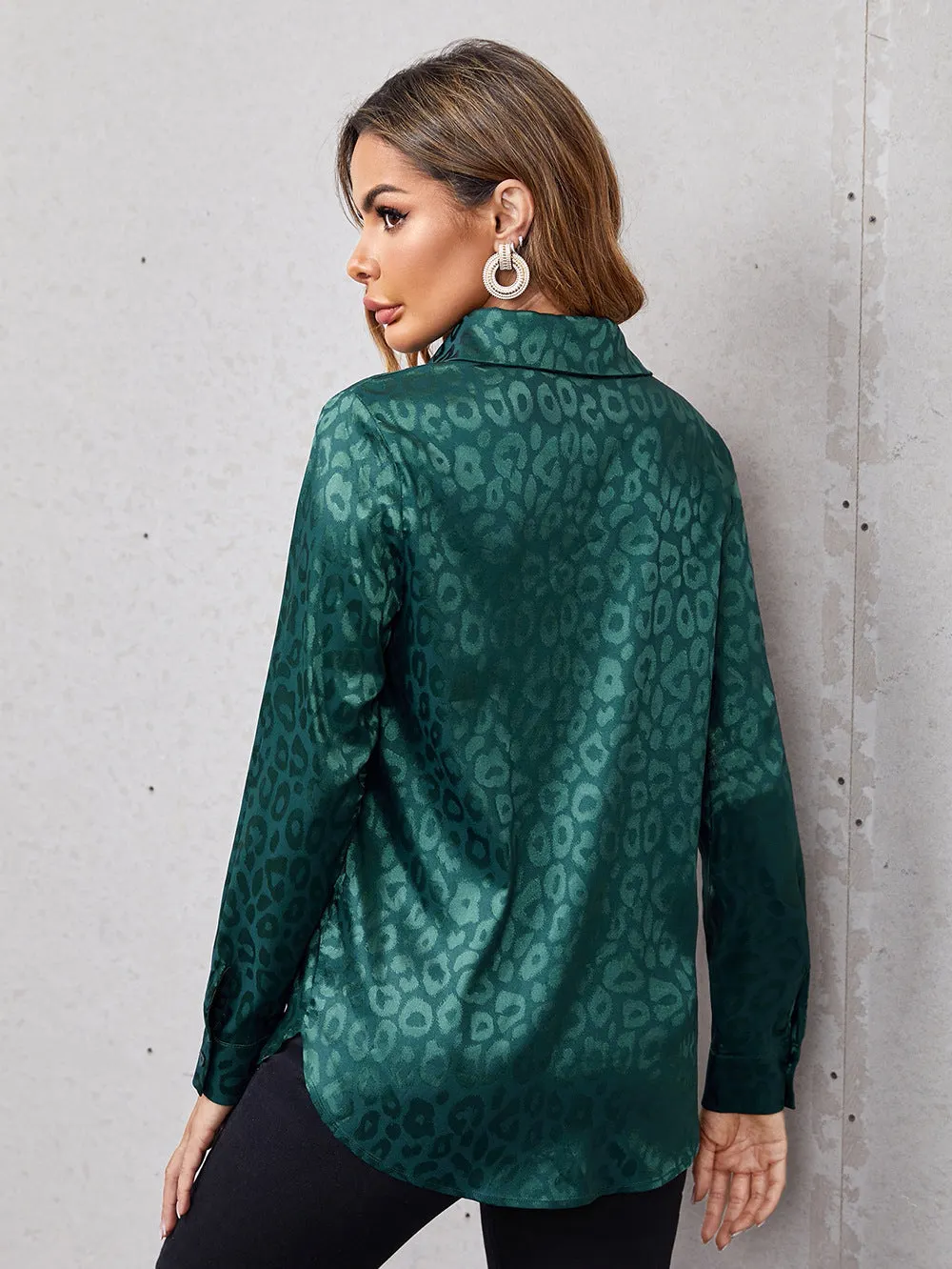 Back to school  Women Leopard Print Luxury Blouse Spring Summer Long Sleeve Lapen Vintage Button Up Shirt Office Lady Satin Tunics Harajuku Top
