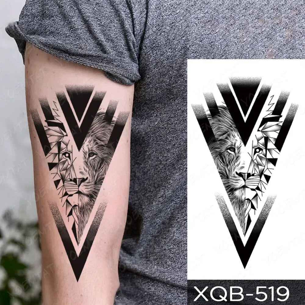 Sdrawing Temporary Tattoo Stickers Fox Lion Tiger Wolf Peony Rose Flowers Leaf Flash Tatto Women Men Body Art Arm Fake Tattoos
