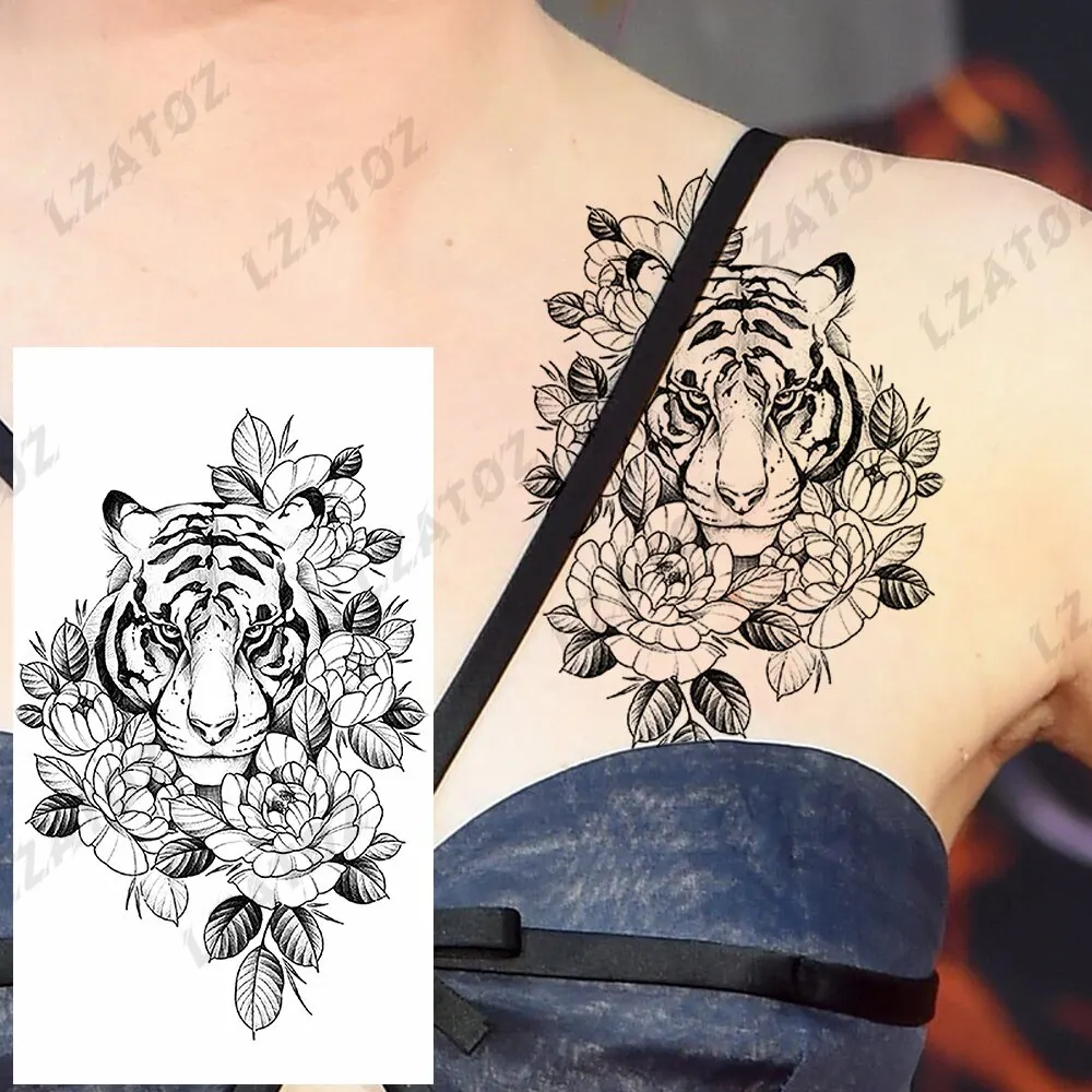 Sdrawing Rose Flower Temporary Tattoos For Woman Adults Realistic Compass Cross Fake Tatoos Sexy Waterproof Hand Tattoo Sticker