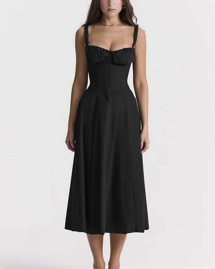 black midi dress one shoulder Latika Black One Shoulder Gathered Midi Dress