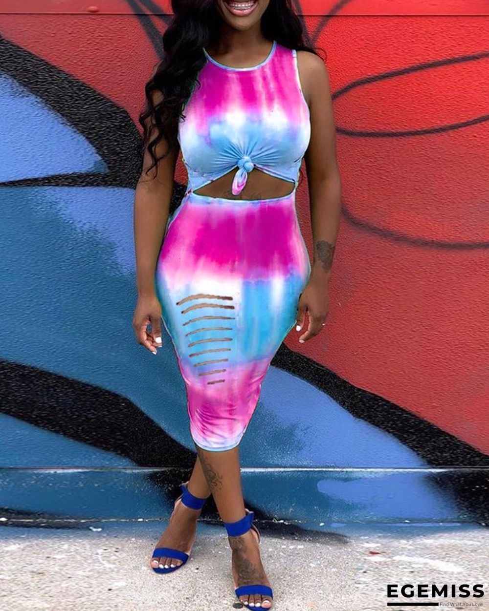 Tie Dye Print Burnout Bodycon Dress | EGEMISS