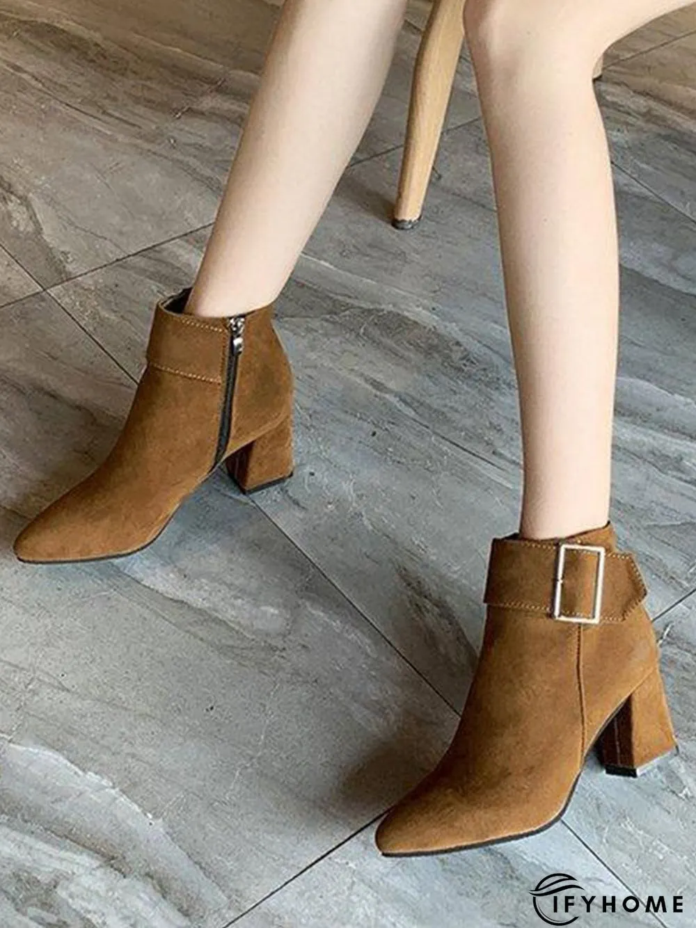 Belt Buckle Chunky Heel Pointed Toe Booties | IFYHOME
