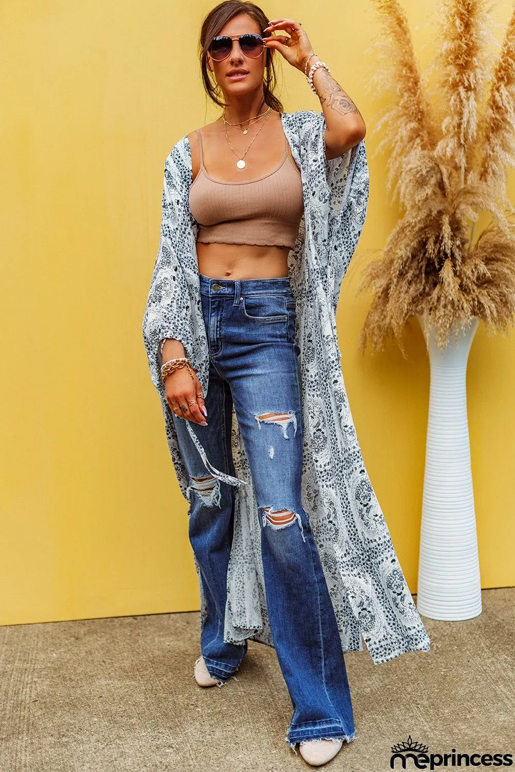 Dolman Sleeves Printed Kimono