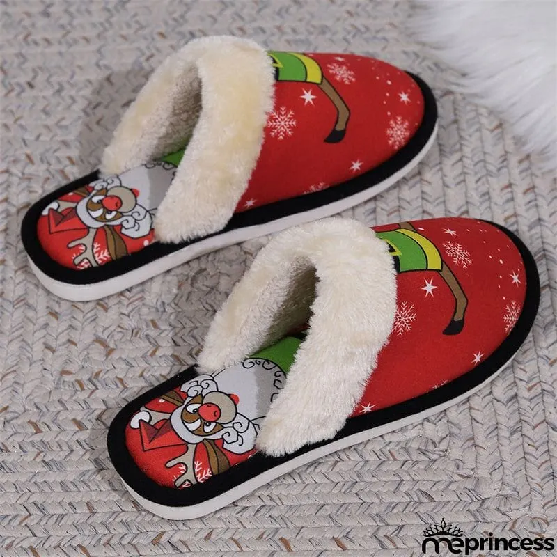 Fluffy Snowflake Print Non-Slip Christmas Slippers