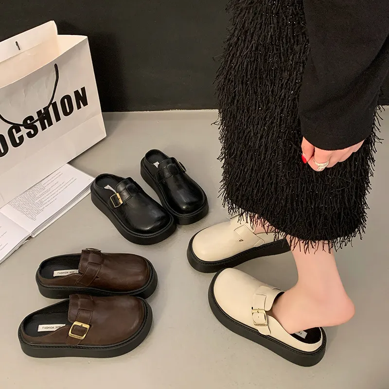 Yyvonne Boken Baotou Half Slippers Women Wearing Lazy One Foot Pedal Noodles Spring And Summer 2025 New Muller Cold Slippers