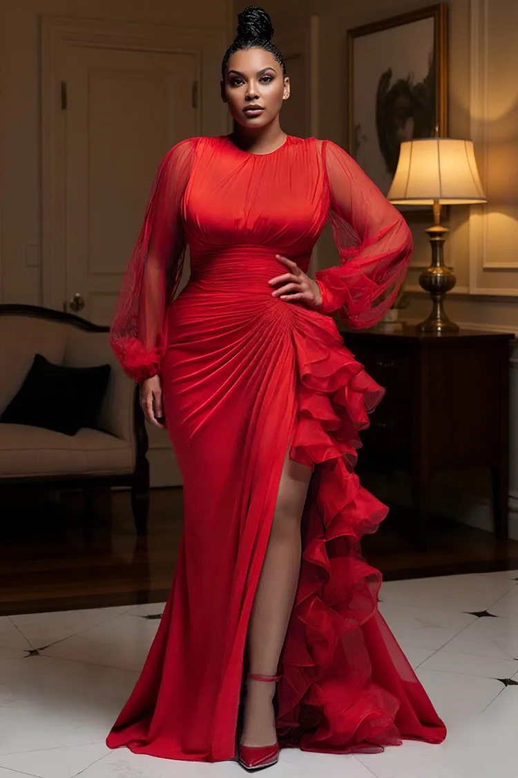 Long Sleeve Red Dress 1x Berylove Women Dark Red Sequined Maxi Mother Dress Plus Size A Long Sleeve Red Dress 1x Berylove Women Dark Red Sequined Maxi Mother Dress Plus Size A