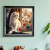 Cats And Flowers On Windowsill- 18CT Stamped Cross Stitch 30*30cm/11.81*11.81in